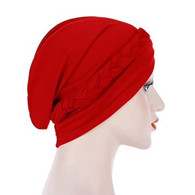Novarena Womens African Turban Hat Knot Pre-Tied Bonnet Beanie Cap Headwrap, 1 Pc Braided Black