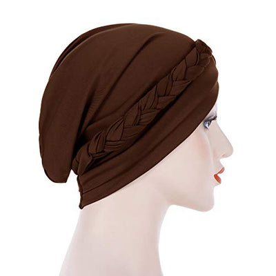 Novarena Womens African Turban Hat Knot Pre-Tied Bonnet Beanie Cap Headwrap, 1 Pc Braided Black