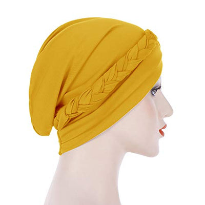 Novarena Womens African Turban Hat Knot Pre-Tied Bonnet Beanie Cap Headwrap, 1 Pc Braided Black