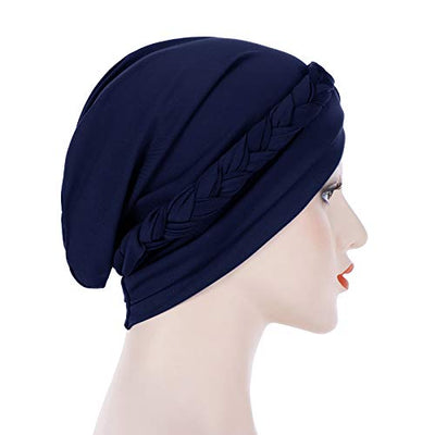 Novarena Womens African Turban Hat Knot Pre-Tied Bonnet Beanie Cap Headwrap, 1 Pc Braided Black