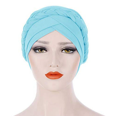 Novarena Womens African Turban Hat Knot Pre-Tied Bonnet Beanie Cap Headwrap, 1 Pc Braided Black