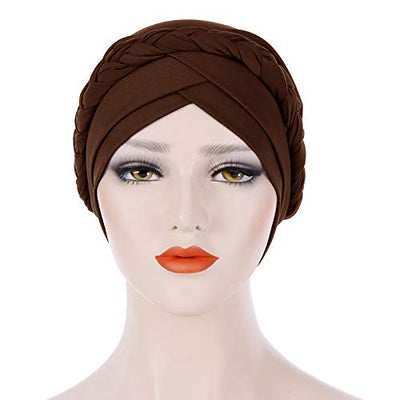 Novarena Womens African Turban Hat Knot Pre-Tied Bonnet Beanie Cap Headwrap, 1 Pc Braided Black