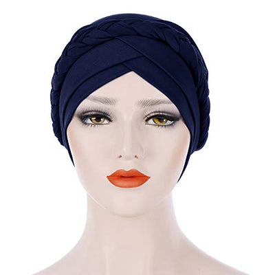 Novarena Womens African Turban Hat Knot Pre-Tied Bonnet Beanie Cap Headwrap, 1 Pc Braided Black