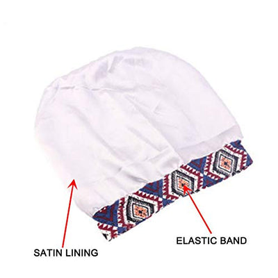 Novarena Satin Silk Lined Sleep Cap Beanie Slap Hat – Gifts for Women (Navy Print #2)