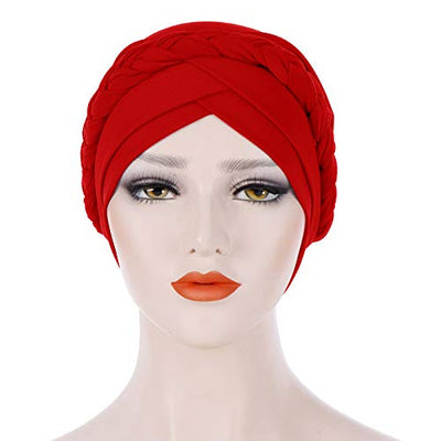 Novarena Womens African Turban Hat Knot Pre-Tied Bonnet Beanie Cap Headwrap, 1 Pc Braided Black