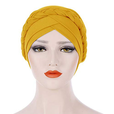 Novarena Womens African Turban Hat Knot Pre-Tied Bonnet Beanie Cap Headwrap, 1 Pc Braided Black
