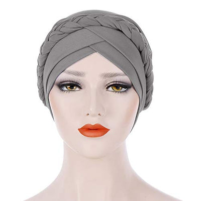Novarena Womens African Turban Hat Knot Pre-Tied Bonnet Beanie Cap Headwrap, 1 Pc Braided Black