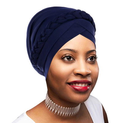 Novarena Womens African Turban Hat Knot Pre-Tied Bonnet Beanie Cap Headwrap, 1 Pc Braided Black