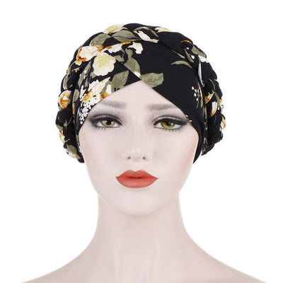 Novarena Womens African Turban Hat Knot Pre-Tied Bonnet Beanie Cap Headwrap, 1 Pc Braided Black