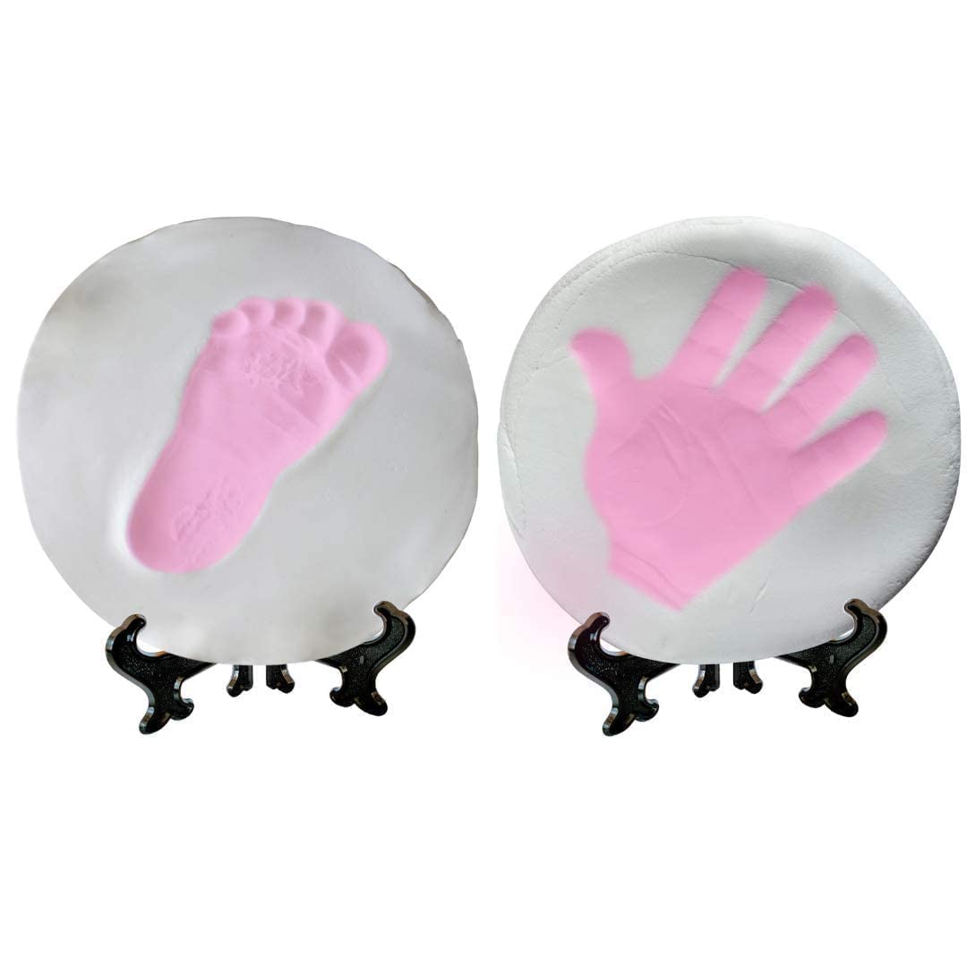 NOVARENA Baby Handprint Kit Footprint Ornament Keepsake (Newborn Bundle) 2 EASELS, 4 Ribbons & 3 Paint Tubes Clay Casting Kit Baby Boy Girl (Deluxe Clay Keepsake Kit) (Deluxe Clay Keepsake Kit)
