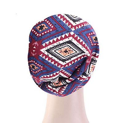 Novarena Satin Silk Lined Sleep Cap Beanie Slap Hat – Gifts for Women (Navy Print #2)