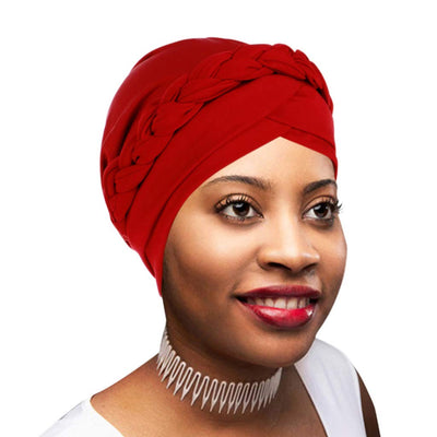 Novarena Womens African Turban Hat Knot Pre-Tied Bonnet Beanie Cap Headwrap, 1 Pc Braided Black