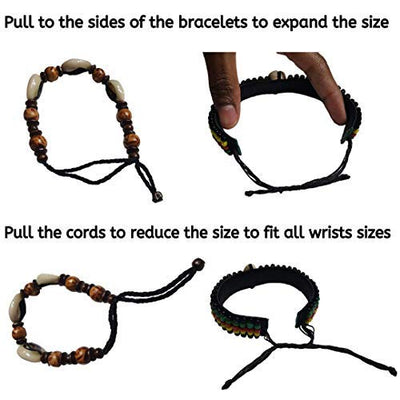 Novarena 2 Pcs Jamaican Rasta Beads with Cowrie Shells Bracelets for Men Women Beaded Bracelets Multi Layer Stackable Ethnic Tribal African Traditional (2 Pcs Jamaican Rasta Beads with Cowry Shells)