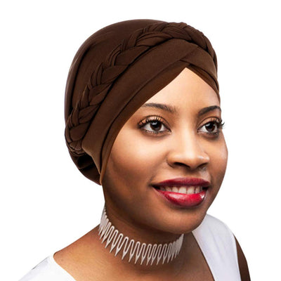 Novarena Womens African Turban Hat Knot Pre-Tied Bonnet Beanie Cap Headwrap, 1 Pc Braided Black