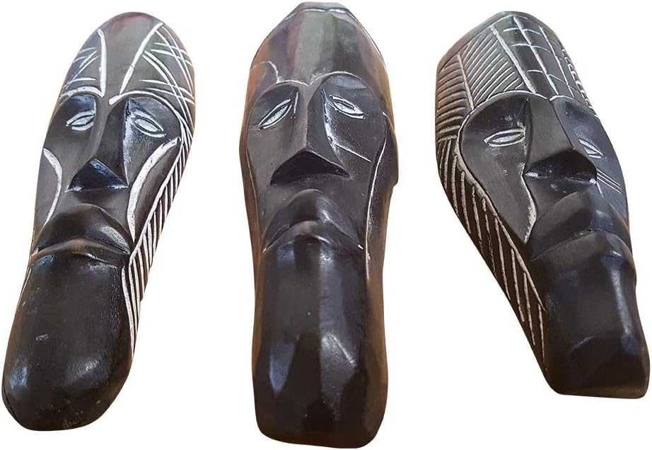 Novarena African Art Cameroon Gabon Fang Wall Masks and Sculptures - Africa Home Mask Decor (3 Pc Black 12 Inch Fang Mask)