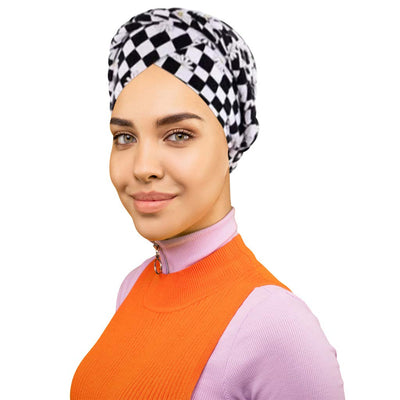 Novarena Womens African Turban Hat Knot Pre-Tied Bonnet Beanie Cap Headwrap, 1 Pc Braided Black