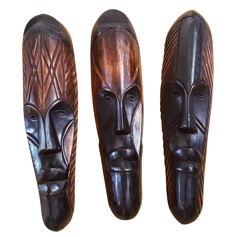 Novarena African Art Cameroon Gabon Fang Wall Masks and Sculptures - Africa Home Mask Decor (3 Pc Black 12 Inch Fang Mask)