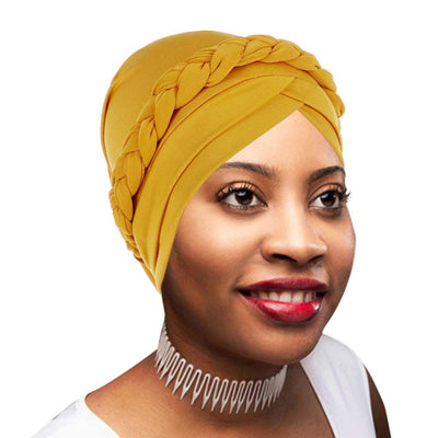 Novarena Womens African Turban Hat Knot Pre-Tied Bonnet Beanie Cap Headwrap, 1 Pc Braided Black