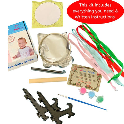 Baby Handprint Kit Footprint Ornament Keepsake (Newborn Bundle) 2 EASELS, 4 Ribbons & 3 Paint Tubes Clay Casting Kit Baby Boy Girl (Deluxe Clay Keepsake Kit) (#1 Best Deluxe Clay Kit)
