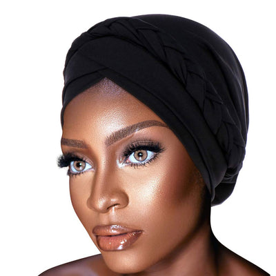 Novarena Womens African Turban Hat Knot Pre-Tied Bonnet Beanie Cap Headwrap, 1 Pc Braided Black