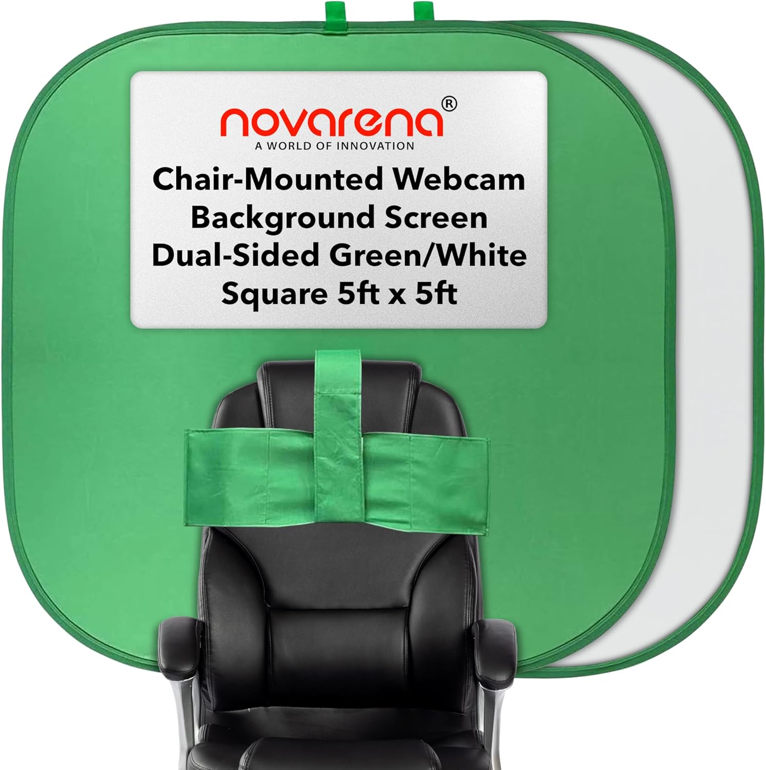 NOVARENA Green Screen Behind Chair Attachment Backdrop Kit – Portable Chroma Key for Streaming, Gaming, Video Calls, Virtual Background, Home Office, Photography – 5ft by 5ft, Reversible, Foldable