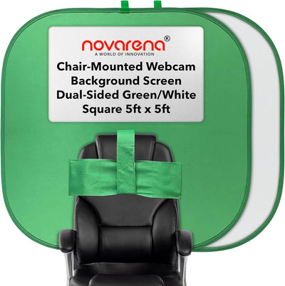 NOVARENA Green Screen Behind Chair Attachment Backdrop Kit – Portable Chroma Key for Streaming, Gaming, Video Calls, Virtual Background, Home Office, Photography – 5ft by 5ft, Reversible, Foldable