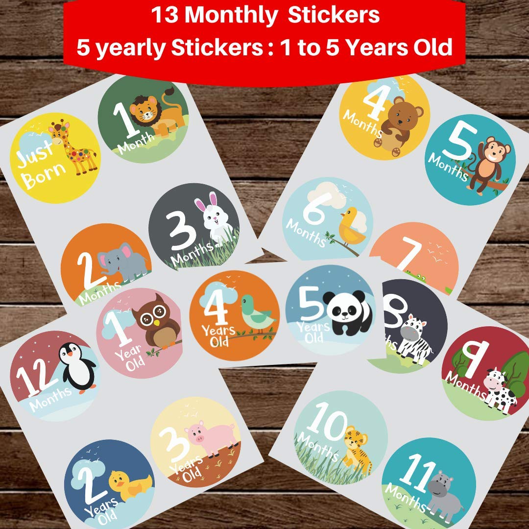 NOVARENA 48 Pack 4" Baby Month Stickers and Milestone Stickers by Novarena - Track Your Baby's First Year Month-by-Month and Holidays Until 5 Years Old! Boys and Girls (48 Pack Stickers)