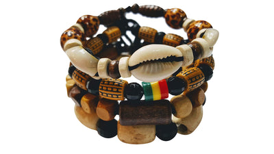 Novarena 2 Pcs Jamaican Rasta Beads with Cowrie Shells Bracelets for Men Women Beaded Bracelets Multi Layer Stackable Ethnic Tribal African Traditional (2 Pcs Jamaican Rasta Beads with Cowry Shells)