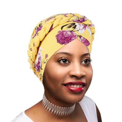 Novarena Womens African Turban Hat Knot Pre-Tied Bonnet Beanie Cap Headwrap, 1 Pc Braided Black