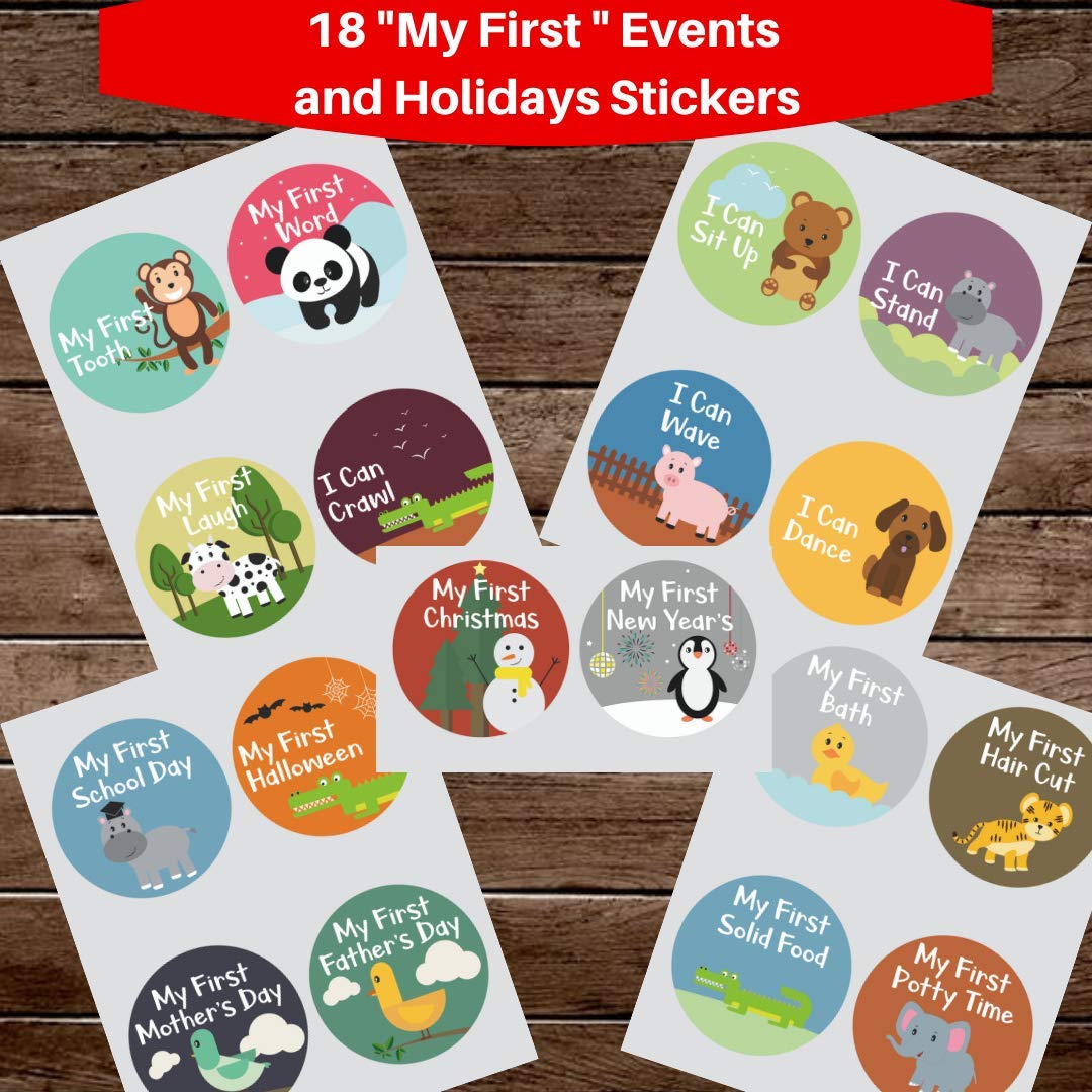 NOVARENA 48 Pack 4" Baby Month Stickers and Milestone Stickers by Novarena - Track Your Baby's First Year Month-by-Month and Holidays Until 5 Years Old! Boys and Girls (48 Pack Stickers)
