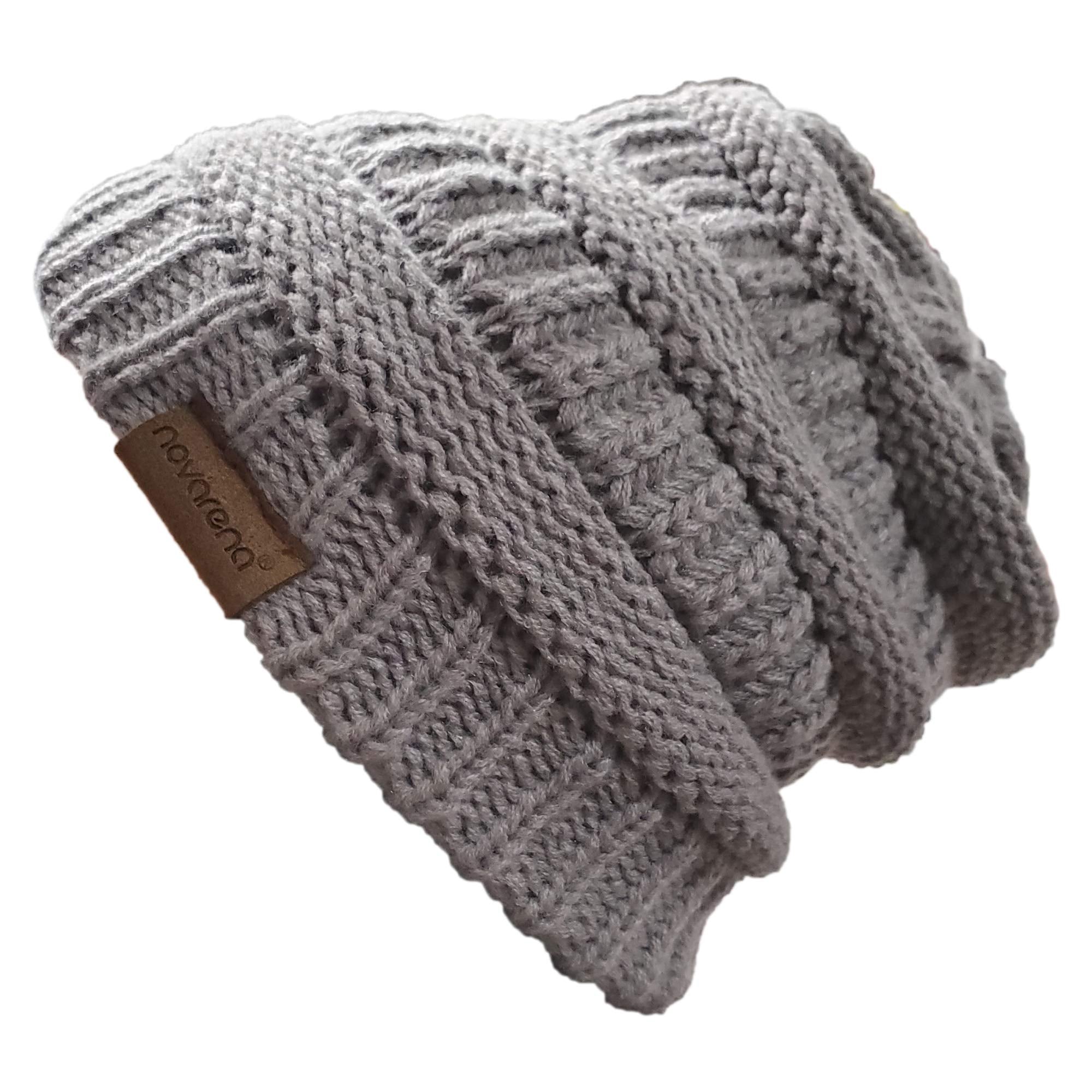 Novalena Women's Thick Cable Knit Faux Fur Pom Fleece Lined Skull Cap Cuff Warm Crochet Winter Wool Knit Ski Slouchy Khaki Beanie