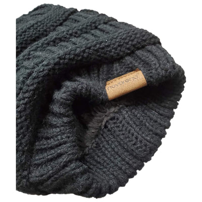 Novalena Women's Thick Cable Knit Faux Fur Pom Fleece Lined Skull Cap Cuff Warm Crochet Winter Wool Knit Ski Beanie Slouchy, Beige