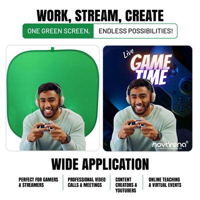 NOVARENA Green Screen Behind Chair Attachment Backdrop Kit – Portable Chroma Key for Streaming, Gaming, Video Calls, Virtual Background, Home Office, Photography – 5ft by 5ft, Reversible, Foldable