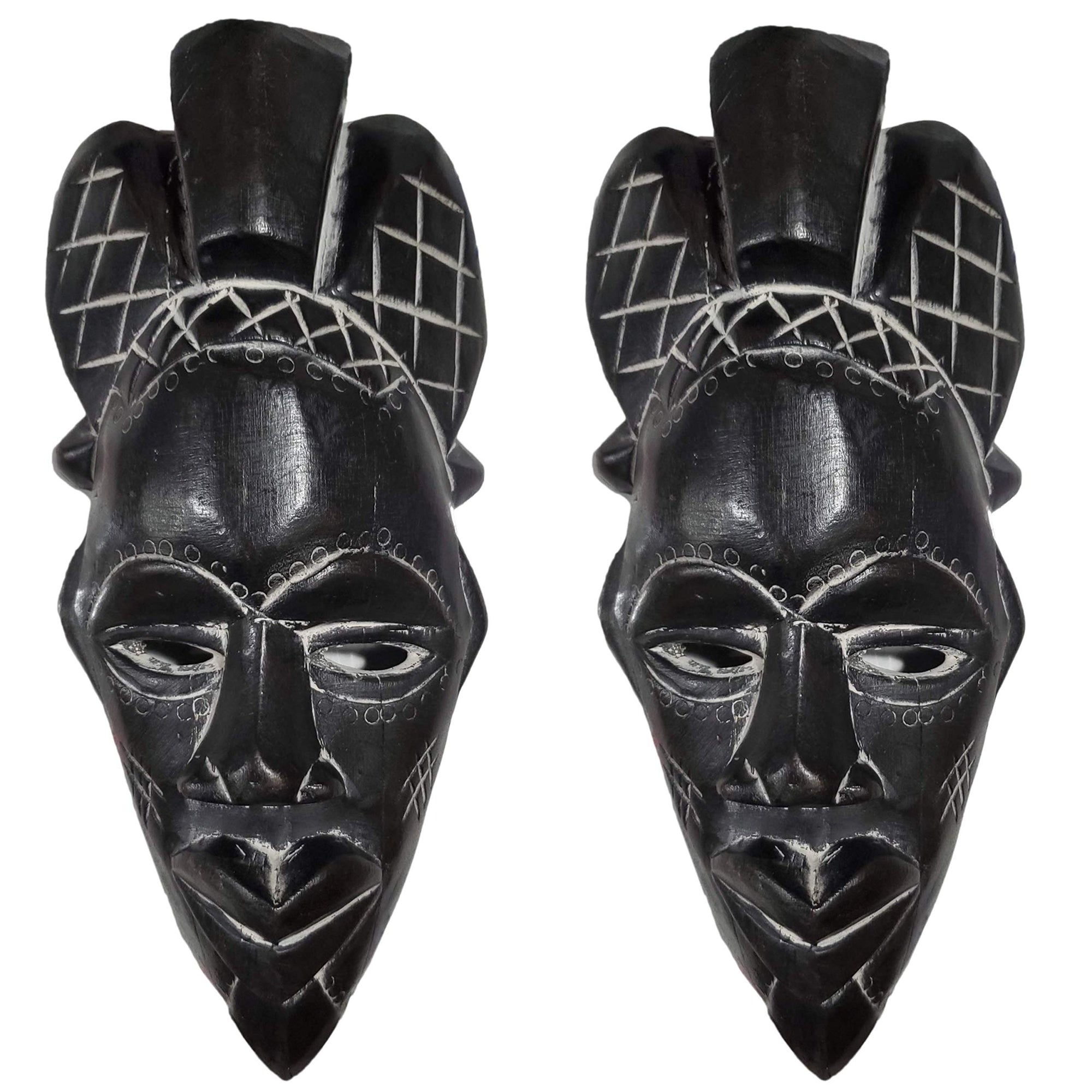 Novarena African Art Cameroon Gabon Fang Wall Masks and Sculptures - Africa Home Mask Decor (3 Pc Black 12 Inch Fang Mask)