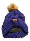 Novalena Women's Thick Cable Knit Faux Fur Pom Fleece Lined Skull Cap Cuff Warm Crochet Winter Wool Knit Ski Beanie Slouchy, Beige