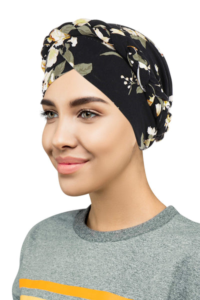 Novarena Womens African Turban Hat Knot Pre-Tied Bonnet Beanie Cap Headwrap, 1 Pc Braided Black