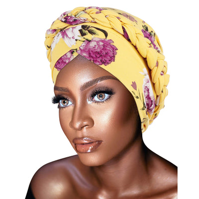 Novarena Womens African Turban Hat Knot Pre-Tied Bonnet Beanie Cap Headwrap, 1 Pc Braided Black