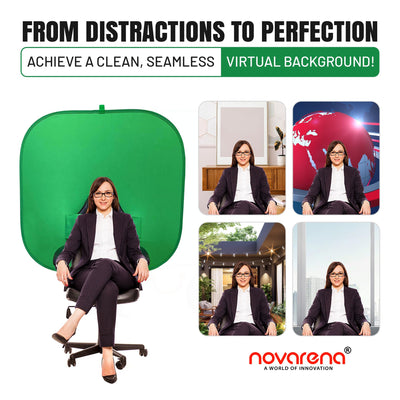 NOVARENA Green Screen Behind Chair Attachment Backdrop Kit – Portable Chroma Key for Streaming, Gaming, Video Calls, Virtual Background, Home Office, Photography – 5ft by 5ft, Reversible, Foldable
