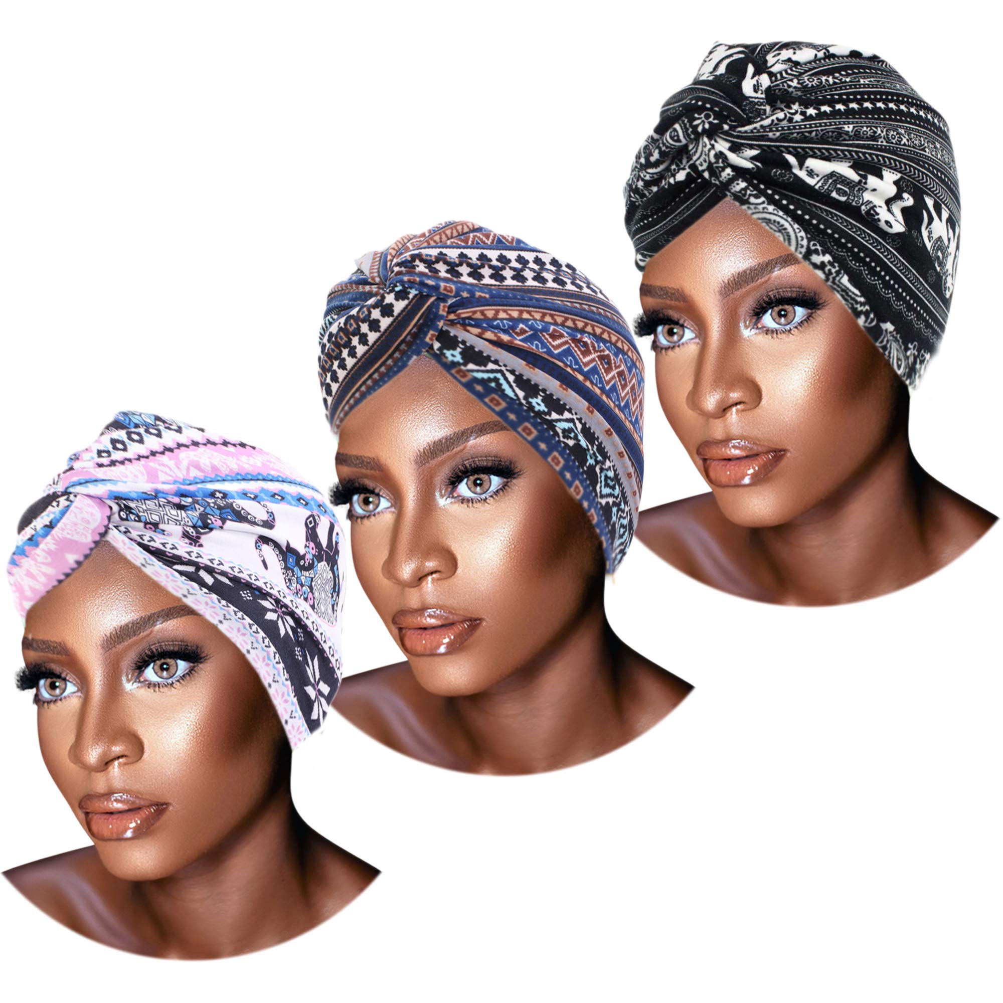 Novarena African Turban for Women Knot Pre-Tied Bonnet Beanie Cap Headwrap