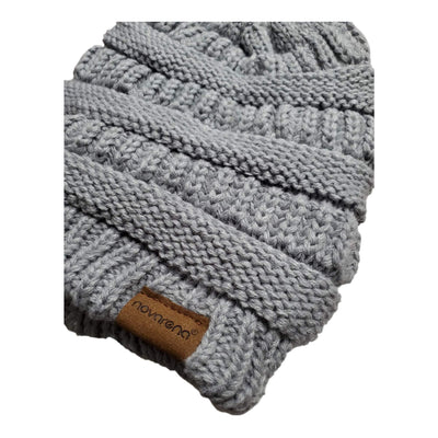 Novalena Women's Thick Cable Knit Faux Fur Pom Fleece Lined Skull Cap Cuff Warm Crochet Winter Wool Knit Ski Beanie Slouchy, Beige