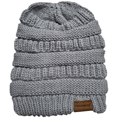 Novalena Women's Thick Cable Knit Faux Fur Pom Fleece Lined Skull Cap Cuff Warm Crochet Winter Wool Knit Ski Beanie Slouchy, Beige