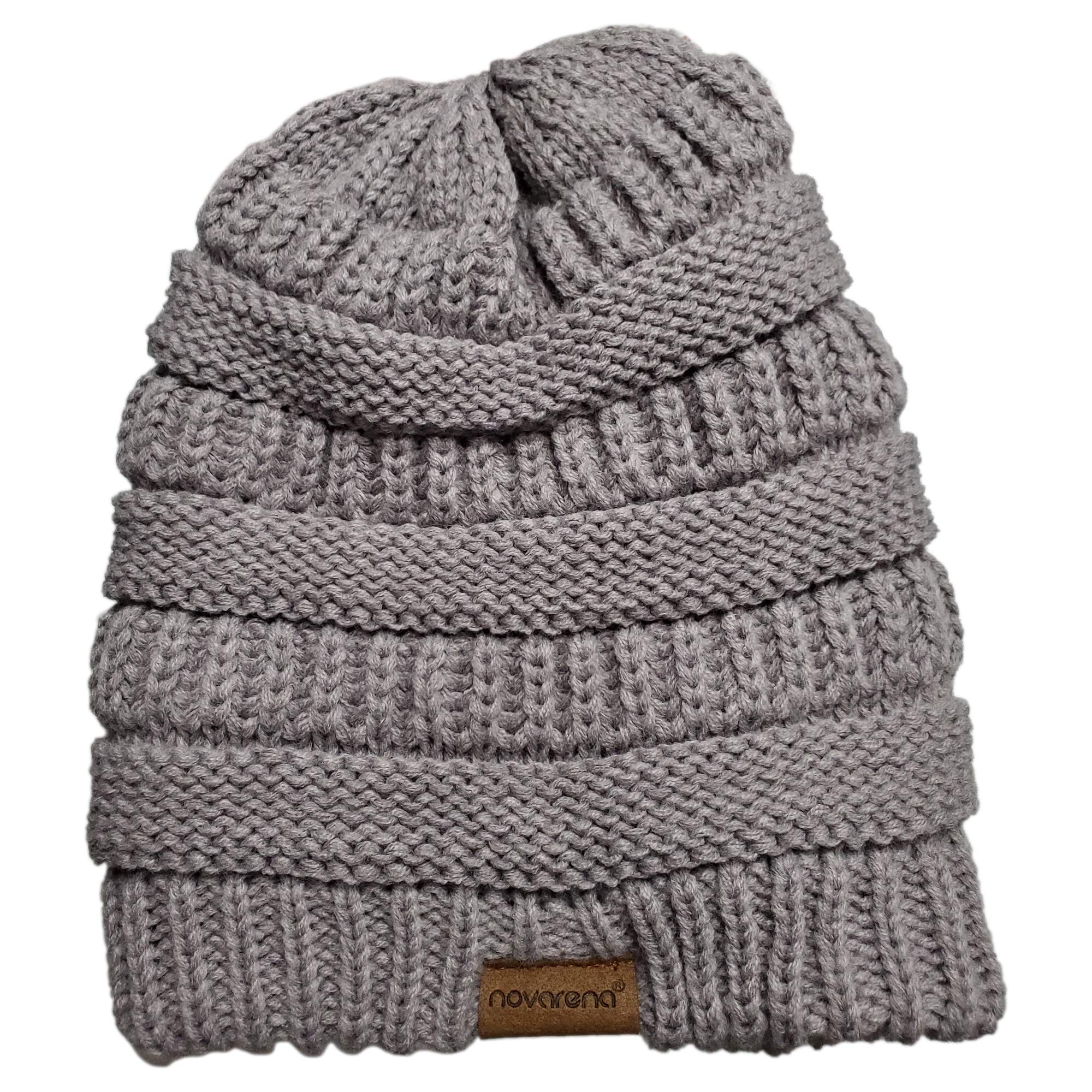 Novalena Women's Thick Cable Knit Faux Fur Pom Fleece Lined Skull Cap Cuff Warm Crochet Winter Wool Knit Ski Slouchy Khaki Beanie