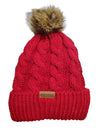 Novalena Women's Thick Cable Knit Faux Fur Pom Fleece Lined Skull Cap Cuff Warm Crochet Winter Wool Knit Ski Beanie Slouchy, Beige