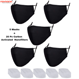 NOVARENA Black Unisex Cloth Face Masks- 5Pcs