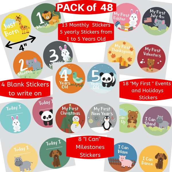 Little Jungle and Farm Animals Lover Baby Memory Book with 48 milestones stickers- First 5 Years - Laura Baby and Company