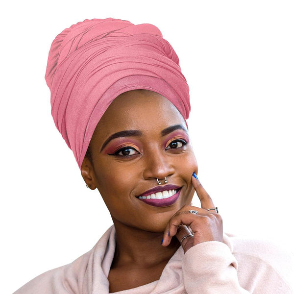 Novarena Baby Pink Solid Color Head Wrap Stretch Long Hair Scarf Turban Tie Kente African Hat Jersey Knit Headwrap - Laura Baby and Company