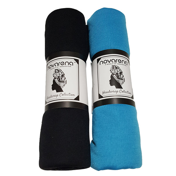 2 Pcs Black and Teal Blue Solid Color Head Wrap Stretch Long Hair Scarf Turban Tie Kente African Hat Jersey Knit Headwrap - Laura Baby and Company