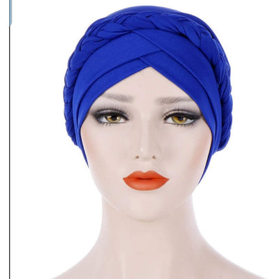 PRE-TIED Women African Turban with Rose Braided Knot Bonnet Beanie Cap Headwrap| Stretch Jersey Knit Wraps Scarf Turbans Ties | Headbands | Bandana - Laura Baby and Company