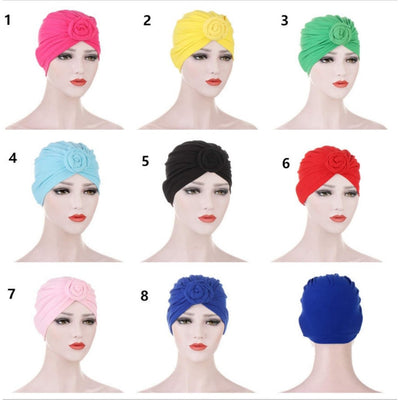 PRE-TIED Women Headwrap Turban with Rose Flower Knot | Pre-Tied Bonnet Beanie Cap | Stretch Jersey Lightweight Breathable Wraps | Headbands | Bandana - Laura Baby and Company