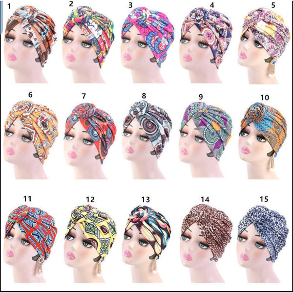 PRE-TIED African Women Knot Beanie Cap-3 Pack